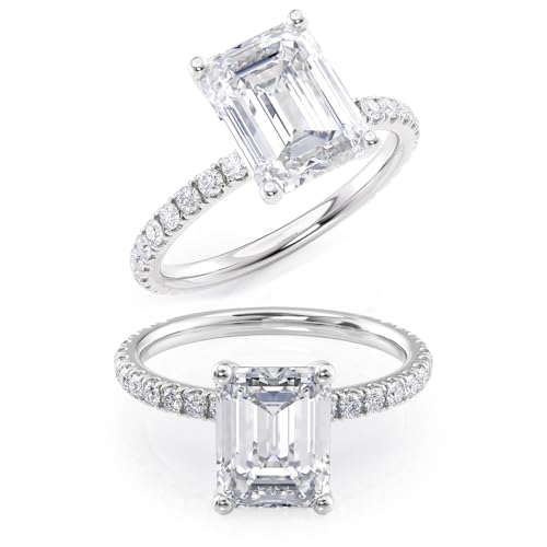 2 to 6 Carat Emerald Cut Moissanite Engagement Ring for Women - 1/4 Carat Natural Diamond - 14k Gold (G-H/VS, SI, cttw, DEW) Anniversary Promise Ring Size 4 to 11 Made in USA