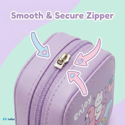 Image of FunBlast Square Coin Pouch for Kids - Cute Cartoon Design Mini Purse, Multipurpose Coins Pouch, Small Zipper Wallet for Kids & Girls, Kawaii Coin Bag (PurpleRandom-)