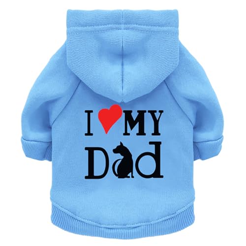 Izefia Dog Hoodie Clothes I Love My Dad Fleece Sweater Winter Sweat Shirt Warm Cotton Hoodies for Small Dogs Cat Daddy Blue M