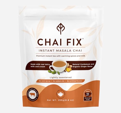 Chai Fix Instant Masala Chai - 21 Servings - Bold & Spicy Tea with Cardamom and Spicy Organic Ginger Extract - Potent Antioxidant