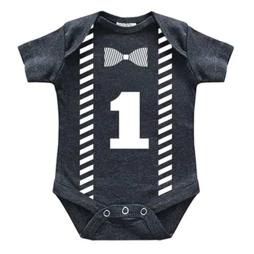 First Birthday Boys Outfit Tractor Construction Shirt Dinosaur Baby boy Wild Shirts rawr Dino one Year Old Gifts (US, Age, 12 Months, 18 Months, Charcoal Black - Suspender 1)