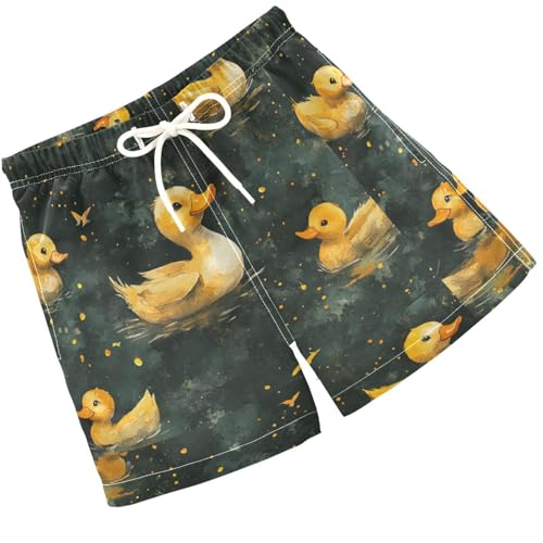 Pigsaly Boys' Swim Board Shorts Watercolor Happy Yellow Ducks Boy's Swim Trunks Kids Swimwear 4T