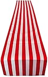 Rihana Home Striped Table Runner Satin Fabric Easter Day Dinner Table Decor Wedding Birthday Party Baby Shower,12'X 72' (Red & White, 1)