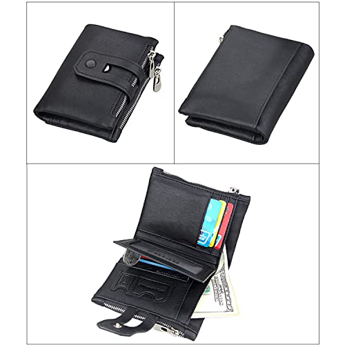 Genuine Leather Wallet for Men RFID Blocking Bifold with Coin Pocket Security Zipper Wallet (Black-01)4