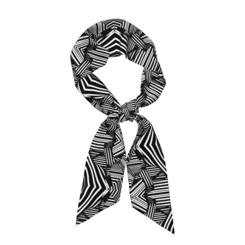 WBQLSL Bufanda larga para mujer con estampado de líneas geométricas en blanco y negro, (46.9 x 3.1 pulgadas), moderna y versátil, mejora la forma general, negro, talla única