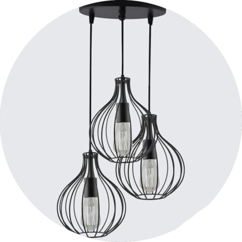 Image of 3-Light Cluster Black Cage Hanging Pendant Ceiling Lamp Jhoomar for Home Decorative Modern Style Lighting Indoor Fixture for Bedroom Living Room Dining Table (Bulb not Included)