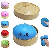 Dumpling Squishies Toy, Giant Glitter Dumpling, Colorful Dumplings Stress Balls Fidget Sensory Toy,Squeeze Dough Ball Stress Relief Hand Toys with Food Steamer Stretchy Desk Toys (Blue)