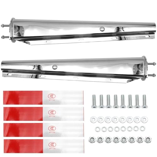 Image of Chrome Straight Spring Loaded Mud Flap Hanger Fit for Semi Trucks, 2-1 /2 inch 2.5 inch Bolt Spacing,30 inch Length with Reflective Strip Sticker, Right & Left Side, 2PCS