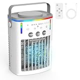IPOW 2100RPM Quiet 4-in-1 Portable Air Conditioners Cooling Fan with 3 Speeds &3 Modes, 2-8H Timer, 1000ml Water Tank Mini Portable AC for Room Camping Car Office with Colorful Night Light