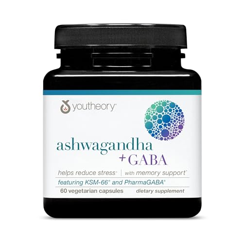 Youtheory-Ashwagandha-GABA-Adaptogenic-Blend-with-Organic-KSM-66-Ginger-Aids-Stress-Relief-Mood-Supports-Energy-Levels-60-Vegetarian-Capsules-30-Day-Supply