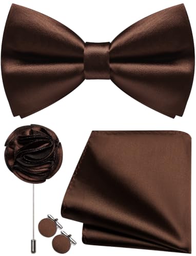 Image of Solid Color Bow Ties for Men Silk Pre-tied Tuxedo Bowtie Set 4PCS