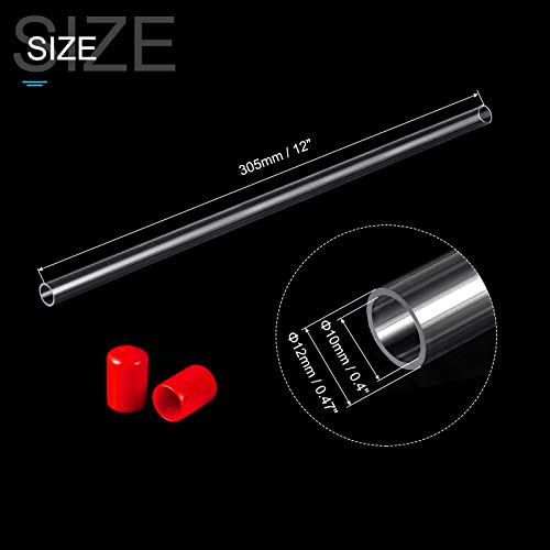 Image of PATIKIL Clear Rigid Tube Round Plastic Tubing with Red Rubber Caps Polycarbonate Water Pipe, 305mm / 12 Inch Length, 10mmx12mm /0.4 inchx0.47 inch, 1 Set