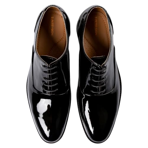 Men Dress Shoes | Genuine Leather Mens Black Oxford Dress Shoes Glossy Finish Comfortable Rubber Sole2
