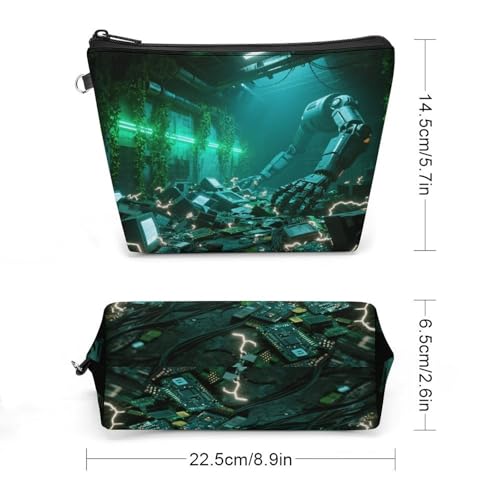 Bolsa de maquillaje para viajes y diario, neceser compacto de piel sintética con asa cómodo 2
