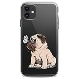 Cavka TPU Case Compatible with iPhone 14 Pro Max 13 12 Mini 11 Xs X 8 Plus Xr 7 SE Cute Pug Pattern Pet Butterfly Kawaii Design Soft Funny Doggy Flexible Silicone Slim fit Print Clear Cute Animal