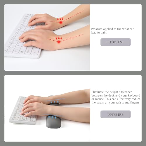 Image of UnivoColors Design-Medium Wave Keyboard Wrist Rest of Medium, Artificial Sheepskin+Memory Foam+Ergonomic+Anti-Slip Gel, Resilience Support During Work and Gaming,Keyboard Accessory,Grey