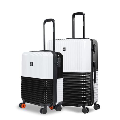Image of Nasher Miles Istanbul Hard-Sided Durable Luggage Set of 2 | 55cm & 65cm | 8 Wheels Small & Medium Trolley Bag for Travel | Suitcase (Black White)