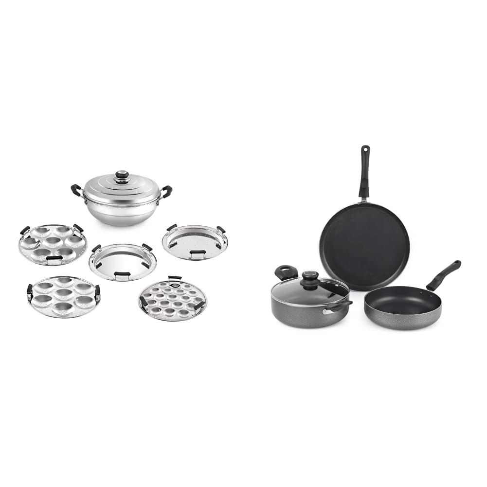 Cello Stainless Steel Induction Base Idli Cooker and Multi Kadhai, 6 Plates, Silver Aluminium Cookware Set, Grey, Hammertone (B0BB6PWC9X) Amazon Price History, Amazon Price Tracker