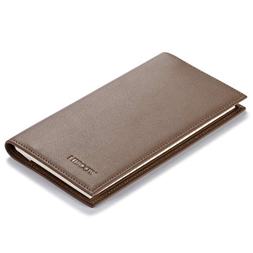 Image of HISCOW Slim Leather Checkbook Cover for Personal Checks, Premium Elephant Gray, One Size | Full grain cowhide, transaction register & check book pockets, removable duplicate divider, durable stitching, gifts for men