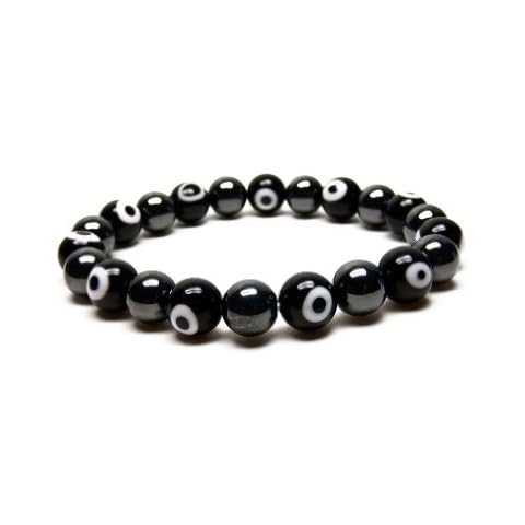 Accents Kingdom Men's Magnetic Hematite Evil Eye Beads Stretch Bracelet, 8.5" Cover