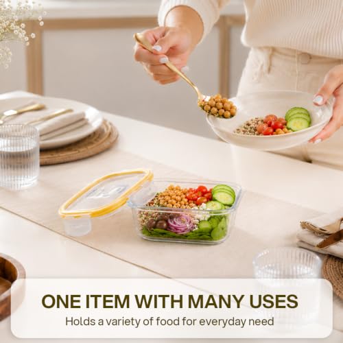 Image of CELLO Fit & Fresh Square Lunch Box Container For Daily Use 320 ml, Clear | Microwave & Fridge Safe Toughened Glass Airtight Leakproof Food Storage Tiffin Box Container For Kitchen, Travel & Office Use
