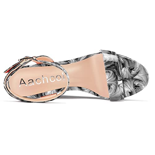 Image of Aachcol Women Platform Wedge Sandals Round Peep Open Toe Ankle Strap Slingback Two-Piece Chunky Block High Heel Dress Shoes Pumps Party Patent 4 Inch