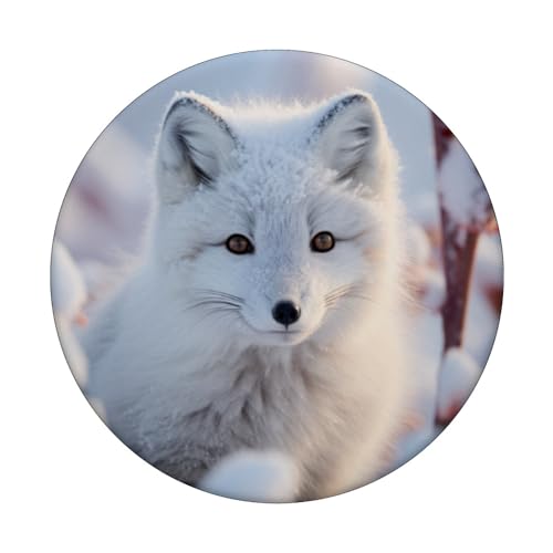 White fox Iceland Arctic Fox Animal Wildlife Winter lover PopSockets Swappable PopGrip, Black - Image 3