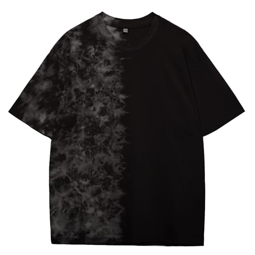 Mens Oversized Casual T-Shirts Summer Cotton Short Sleeve Tee Tie Dye Crew Neck Tops Hipster Print Shirts