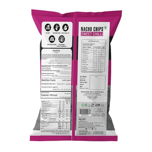 Image of Makino Corn Chips Nachos Sweet Chilly Flavor (Pack of 3 x 150g) | Healthy Snacks with 40% Less Fat | Crunchy & Fresh Corn Nachos | Gluten-Free, No MSG, Zero Trans Fat