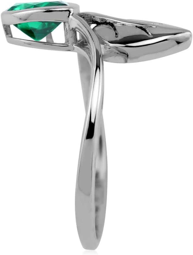 Silvershake 8X6mm Pear Shape Gemstone 925 Sterling Silver Leaf Vintage Inspired Solitaire Bypass Ring Jewelry for Women - Image 3