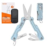 NexTool S0 Micro Scissors Multitool,8-in-1 Mini Pocket Knife Multi Tool with Serrated Scissors,Tweezers，Eyeglass Screwdriver,Suit for Camping,Hiking,Fishing,Gifts for Men(Blue)