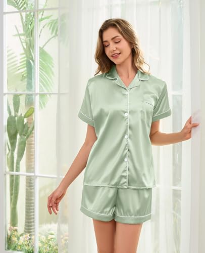 Image of Brezzistaxs Satin Pajamas Set For Women, Classic Fit Soft