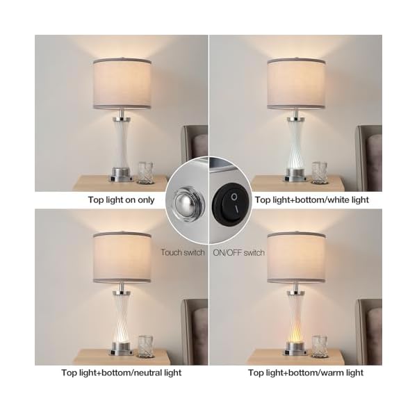 3-Way Dimmable Table Lamp Set of 2,Touch Control Lamp with Night Light,Modern Crystal Table Lamps for Bedroom,Living Room，Bedside Lamps with USB A+C Ports，Fabric Lampshade(Blubs Included) - Image 3