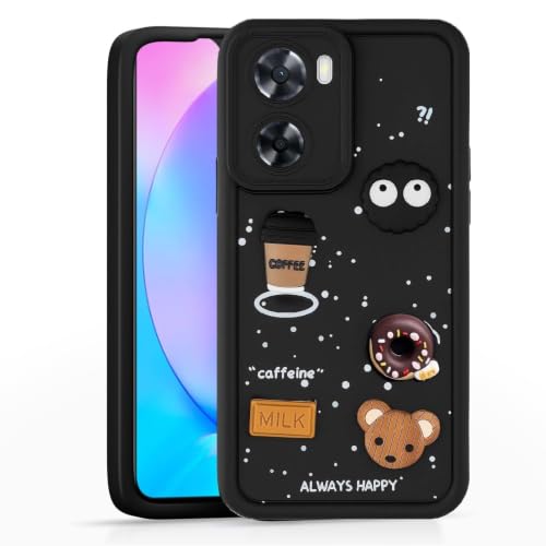 Image of Bintage Cute Fun Ball | Taddy Cartoon 3D Smiley Coffee Cup | Milk Donut | Full Camera Protection Back Cover Compatible for Oppo CPH2337 /Oppo K10 5G - Black
