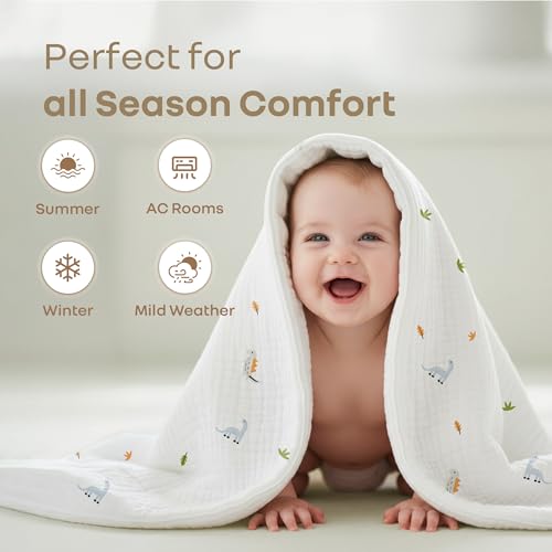 Image of R for Rabbit Softkins Muslin Quilt Blanket for Newborn Baby 3 Layers Muslin Cotton Fabric All-Season Soft Breathable Lightweight & multipurpose Reversible Dohar, 100 x 100 cms, 0+ Months (Zebra White)