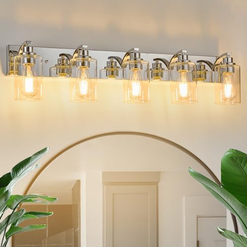 ALAISLYC 5-Light Bathroom Light Fixtures Modern Chrome Vanity Lights ...