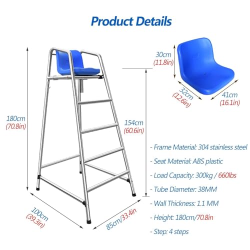 Chaise de sauvetage réglable en hauteur – Chaise longue d'extérieur durable avec siège confortable en ABS pour la sécurité sur la terrasse, la plage et la piscine