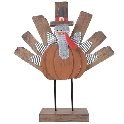 Zcaukya Thanksgiving Turkey Decoration, Wooden Indoor Standing Ta...