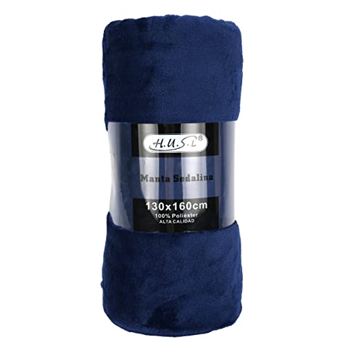 HUSL Manta Sofa Suave de Franela, Mantas para Cama 90 Suave - Manta Pelo de Microfibra Transpirable Hipoalérgica, Multiusos Manta Forro Polar (Azul, 130X160CM)