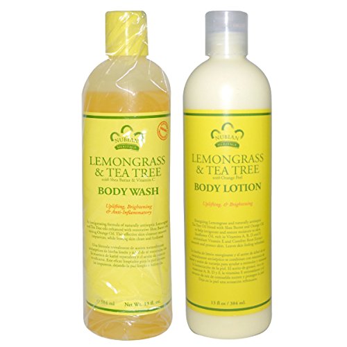 Nubian Heritage Lemongrass & Tea Tree Body Wash and Body Lotion Bundle, With Shea Butter, Orange Oil & Vitamin E, 13 oz each
