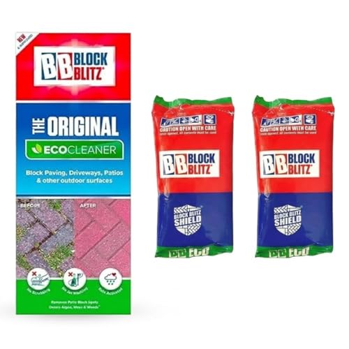 BB Block Blitz Original Eco Block Paving & Patio Decking Cleaner Weed Moss & Algae Remover Sachets Biodegradable Outdoor Cleaner (Pack 1 (2 sachets))