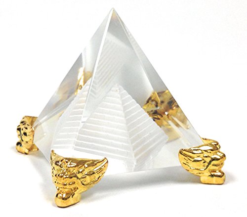 Amlong Crystal 2.3 Inch Crystal Pyramid In Pyramid With Gold Stand #TOP1
