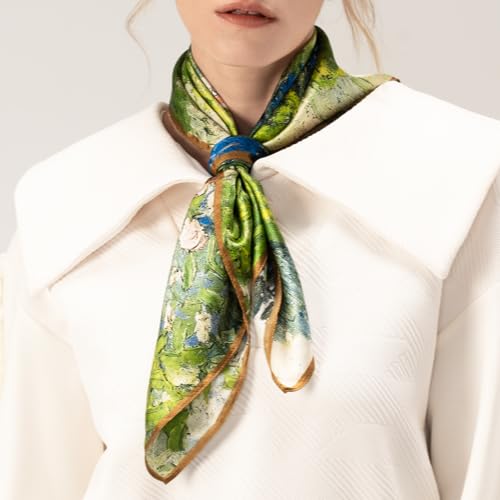 Art Print Silk Scarf: 100% Mulberry Silk Elegant Hair Wrap Soft Smooth Touch Daily Outing Party Accessory Art-Loving Women's 27.5 Inch Mother's Day Gift Idea Scarf