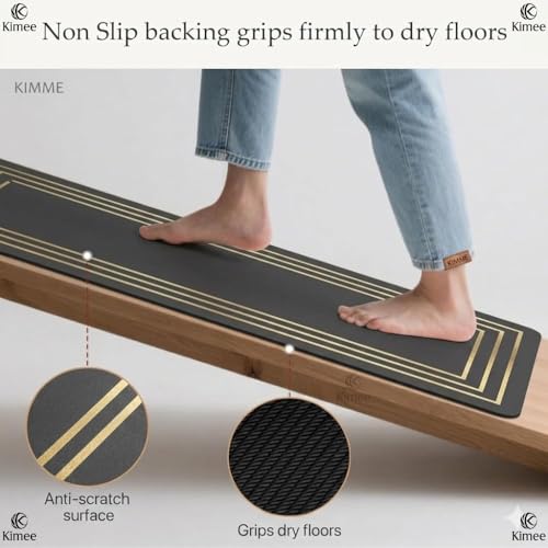 Image of KIMEE Kitchen Runner Mat (40x120 and 40x60cm) - Elegant Gold line Anti-Fatigue Floor Rug, Non-Slip Rubber Backing, Waterproof & Washable Heavy Duty Dirt Trapper for Home, Kitchen, and Hallways