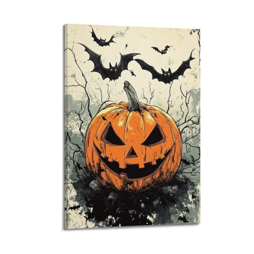 Poster Halloween citrouille foncée lanterne main toile 40x60cm