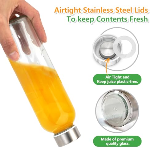 Zukro Glass Juice Bottles with Lids for Juicing 18 oz, Reusable Clear Glass Water Bottles with Stainless Steel Airtight Cap for Refrigerator, 100% Leak Proof Drinking Jar, BPA Free, Set of 6 - Image 5