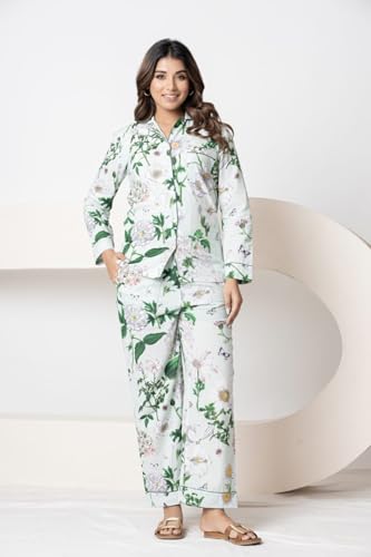 Image of Women's Cotton Printed Night Suit Set | Soft & Breathable Sleepwear with Top and Pajama | Stylish Nightwear for Daily Use - All Season Use