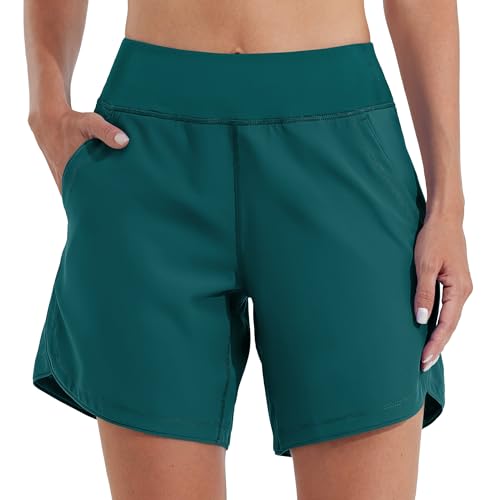 WILLIT Badeshorts Damen Badehose Schwimmen Boardshorts Schnelltrocknend Sommer Bikini Shorts High Waist Trunks UPF50+ UVA Schutz 7" mit Liner Taschen