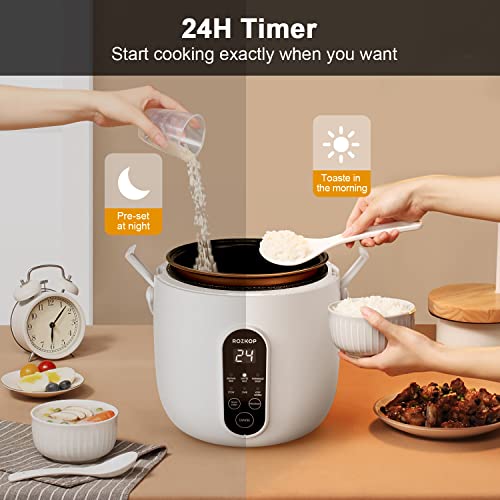 Mini Rice Cooker 2-Cups Uncooked, 1.2L Portable Non-Stick Small Travel Rice Cooker, Smart Control Multifunction Cooker With 24 Hours Timer Delay & Keep Warm Function, Food Steamer #TOP6