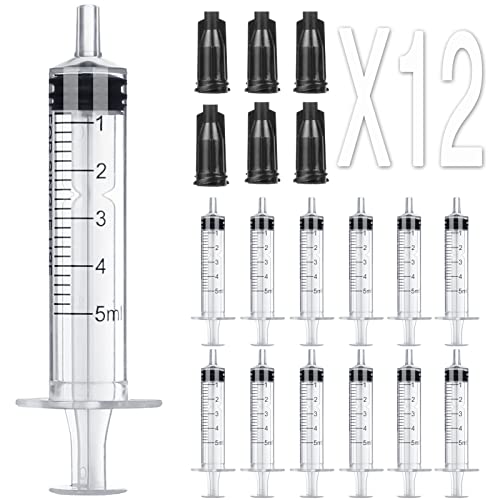 Image of 5ml Syringe Without Needle - 5 ml Small Plastic Syringes Sterile Individually Packed with Cap for Lab Medicine Student Measuring Liquid and Pet Dog Cat Baby Feeding Oral Colostrum ( 12 Pack 5cc /ml )